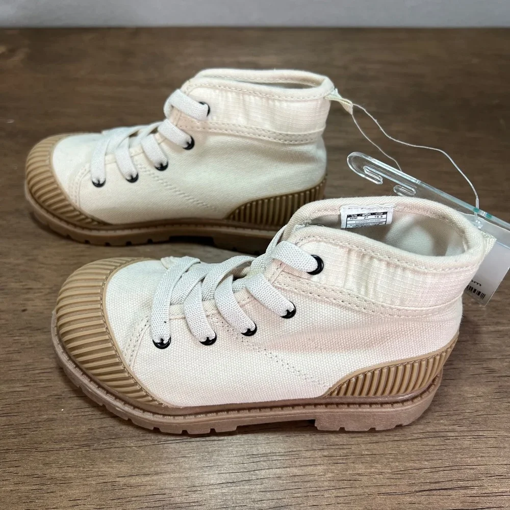 Carter's Cisco Toddler Shoes Unisex ‎ Ivory Canvas Lace Up Combat Boots Size 10